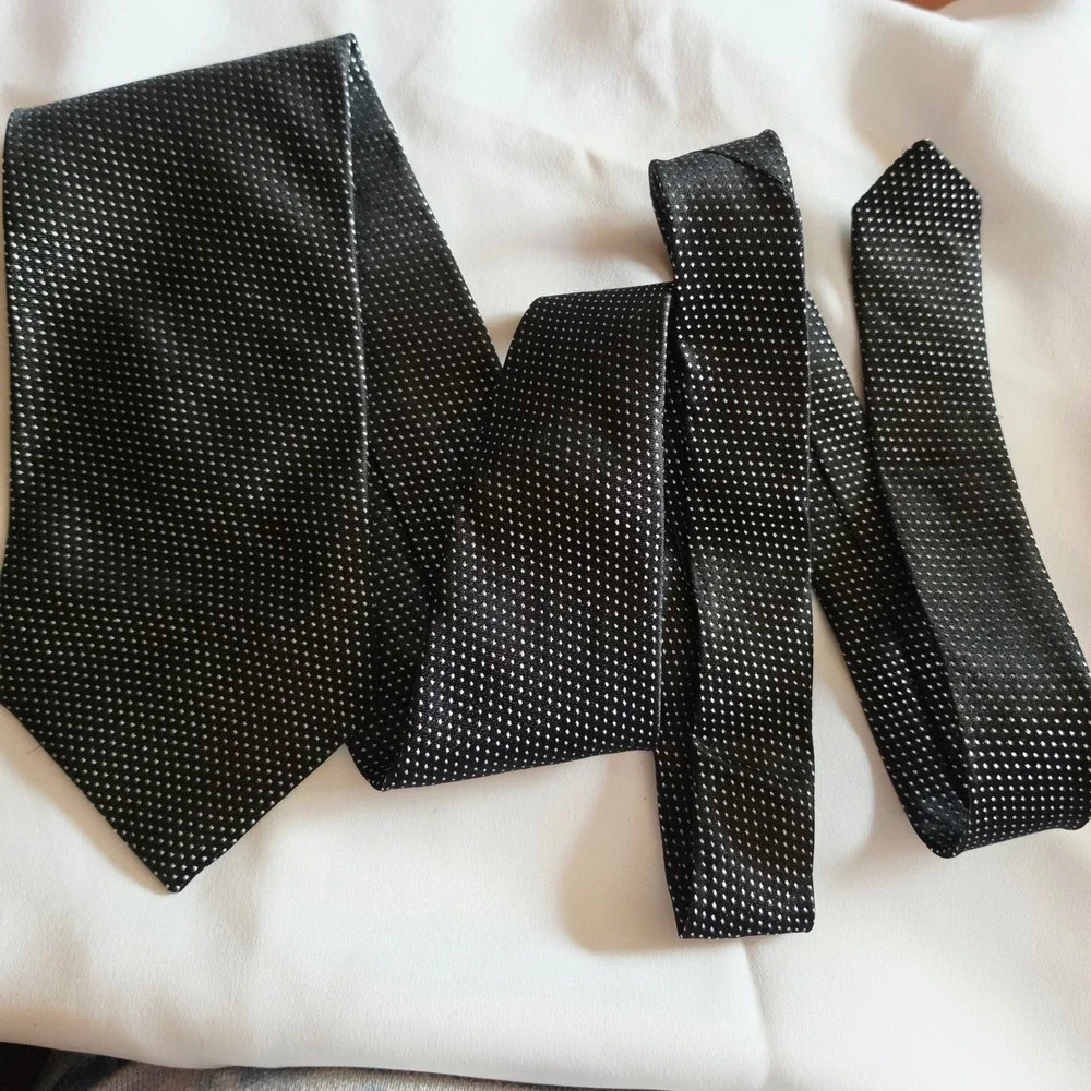 Calvin Klein Necktie Mens OS Black White Micro Dot 100% Silk Made in USA